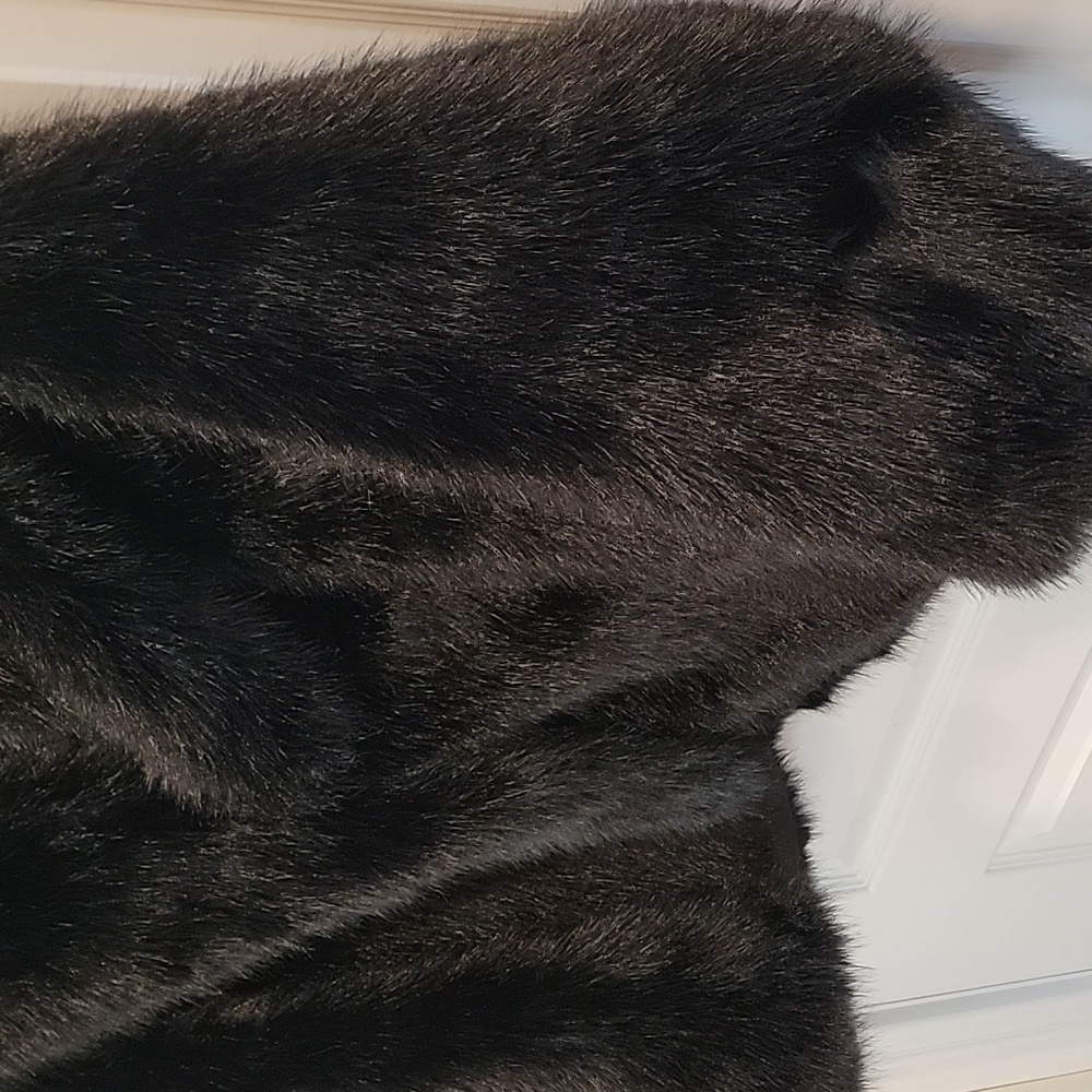 Faux Fur Hooded Coat, Black, Medium - Picture 3 of 4